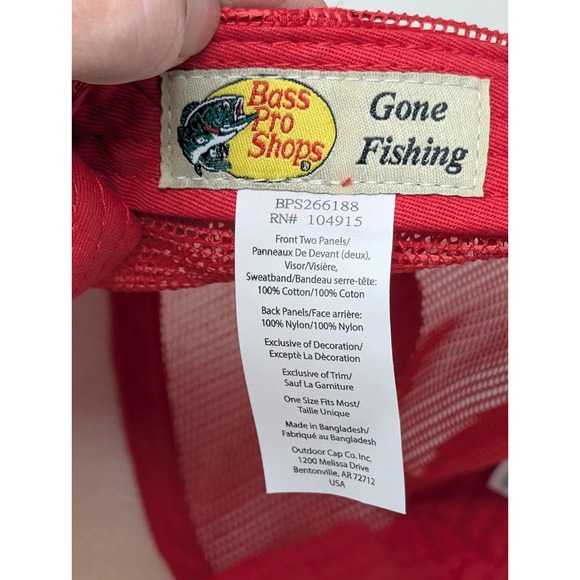 Bass Pro Shops Snapback Trucker Hat Cap Fishing Legend Nylon Rope Red New W/ Tag - Picture 4 of 9